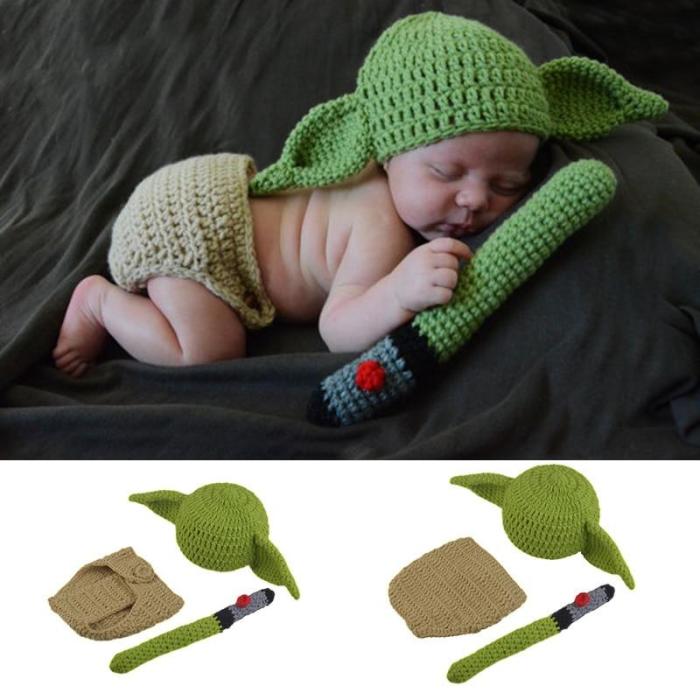 Crochet Yoda Hat Beanie Newborn Baby  Cartoon Photo Costume Props