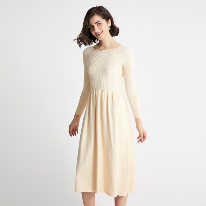 Dress Women's Long Round Neck Knitted Bottomed Long Sleeve Skirt Sweater