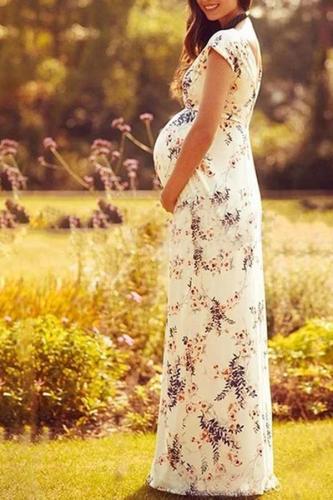 Maternity Plant Short Sleeve Maxi Dress