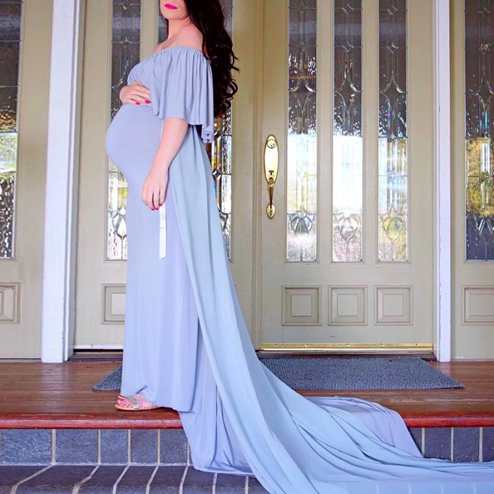 Maternity Simple Solid Color Shoulder Stitching Chiffon Mop Long Shawl Tight Dress
