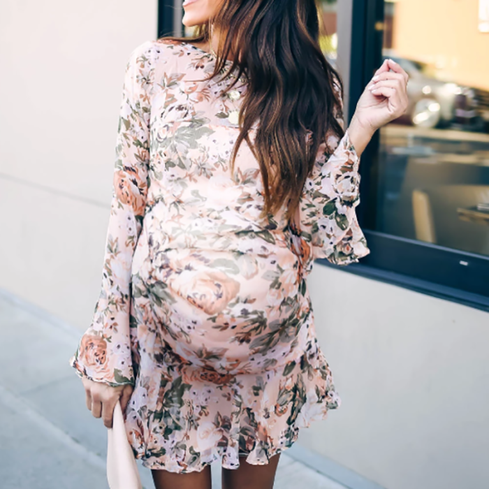 Maternity Casual Printed Round Neck Long Sleeve Dress