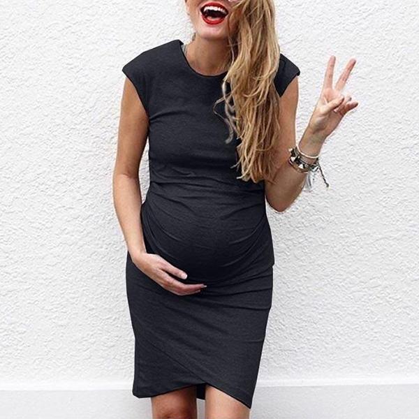 Maternity Solid Color Sleeveless Comfy Dress