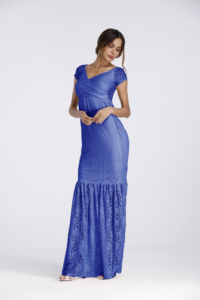 Lady Maternity Beach Clothing V Neck Evening Ball Gown