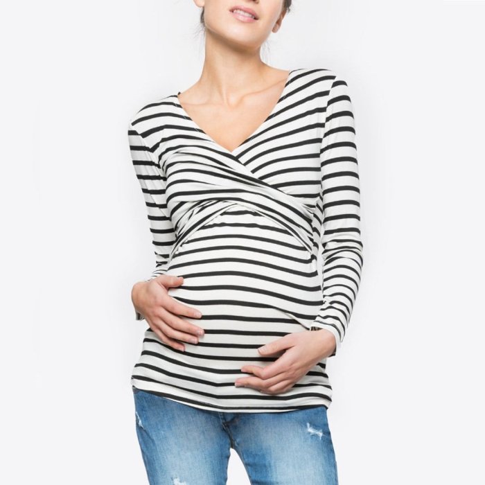 Pregnant women striped long sleeve nursing clothes jacket T shirt