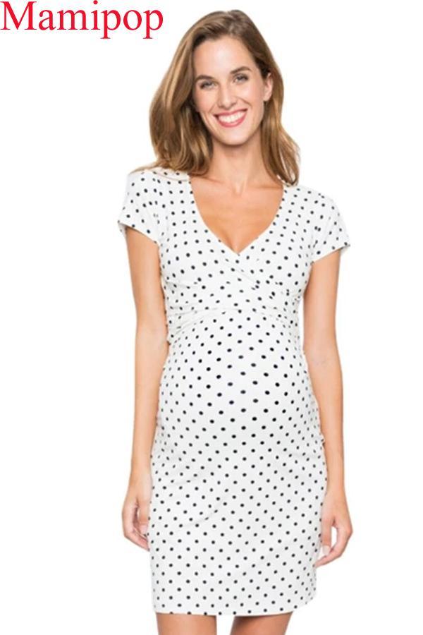 Summer V Neck  Maternity Polka Dot Print  Breastfeeding Dress