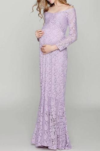 Maternity Elegant Word Collar Lace Bodycon Dress