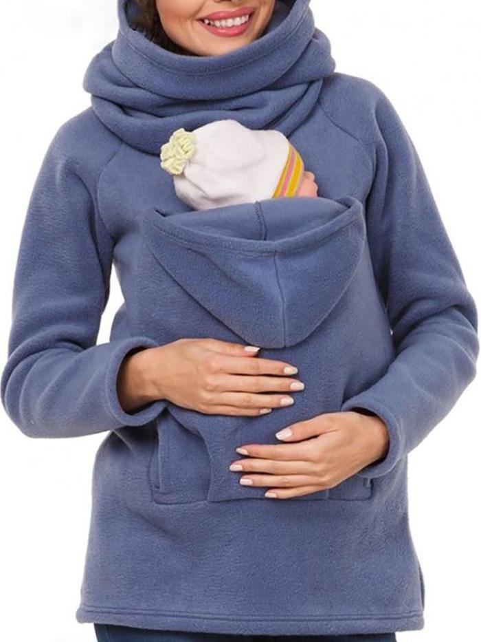 Maternity Casual Hooded Pure Colour Jacket