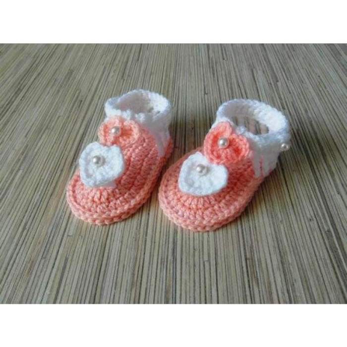 Crochet Pink White Baby Summer Shoes (Size:0-6M)