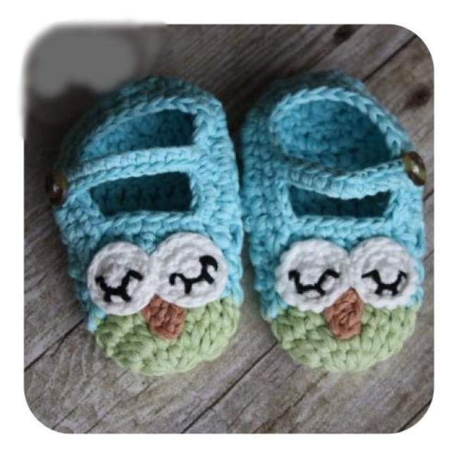 Owl Crochet Handmade Baby Unisex Bootie Cotton Blend (3-6 mos)