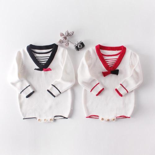 Fall New Baby School Style Striped Knitted Wool One-piece Suit