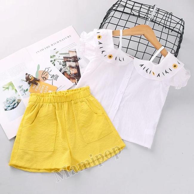 Summer 2020 new girls' kit one-word print short sleeve two-piece set