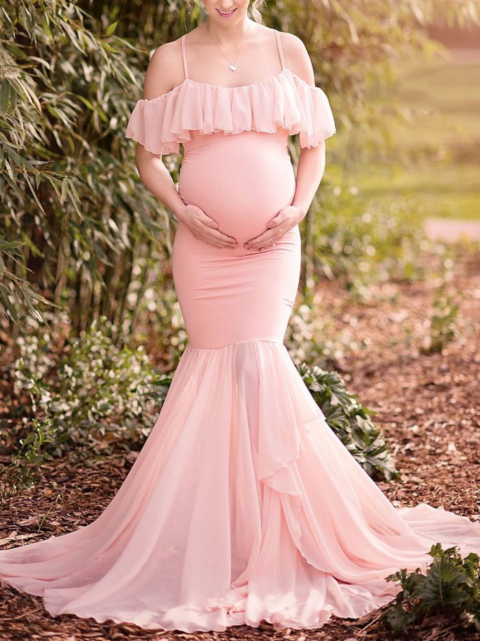 Lace-Tailed Flying Sleeves Maternity Dress