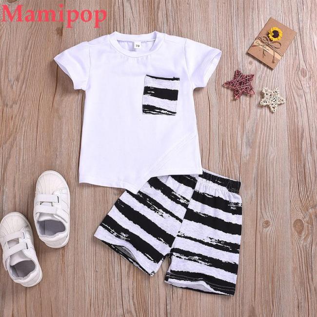 Summer Infant Outfits Sets New Fashion Baby Short Sleeve Solid T-Shirt Tops