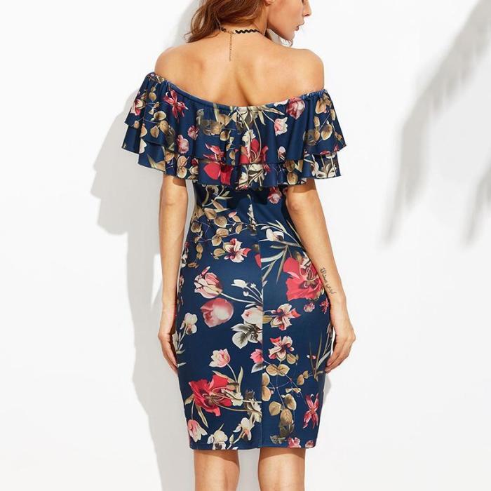 Maternity Sexy Off The Shoulder Print Bodycon Dress