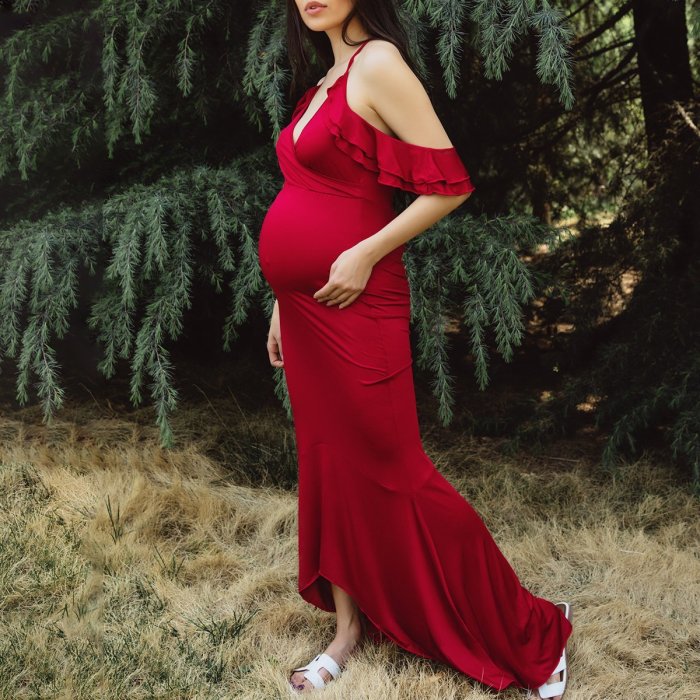Maternity V-Neck Evening Dress