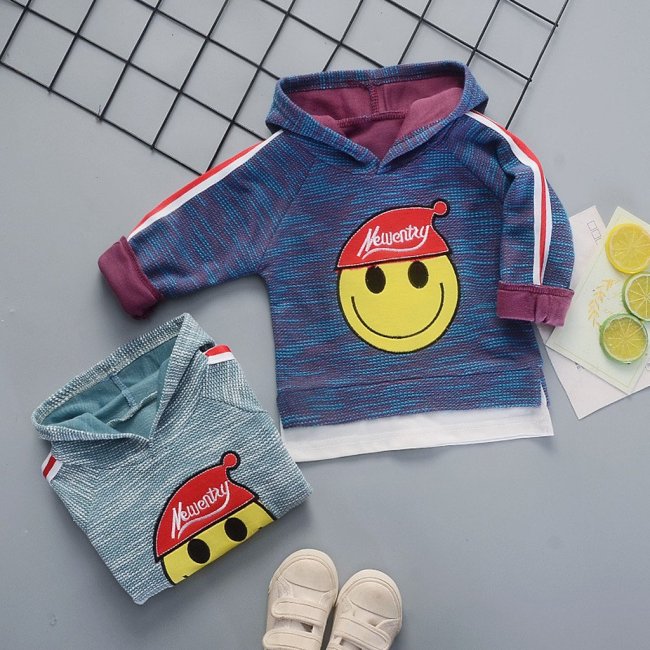Baby Boy Hooded Pullover Smiling Face Printed Outfits Costume Long Sleeve Sweatshirt