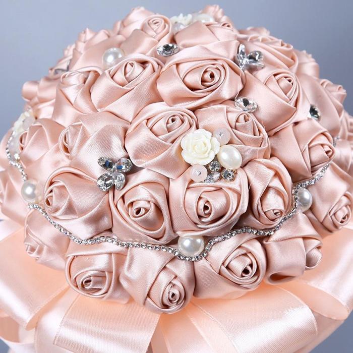 Rose Peony Flower Bride Bouquet Pink Hydrangea Pompom Bud Vanilla Spike Wedding Supplies