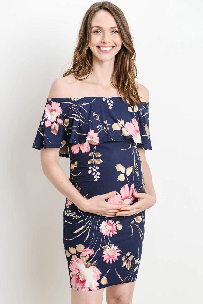 2020 Summer New Women's One Line Elastic Slim Print Maternity Dress
