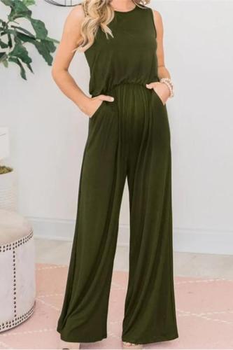 Maternity Loose Casual Pocketed Sleeveless Wide Leg Jumpsuit