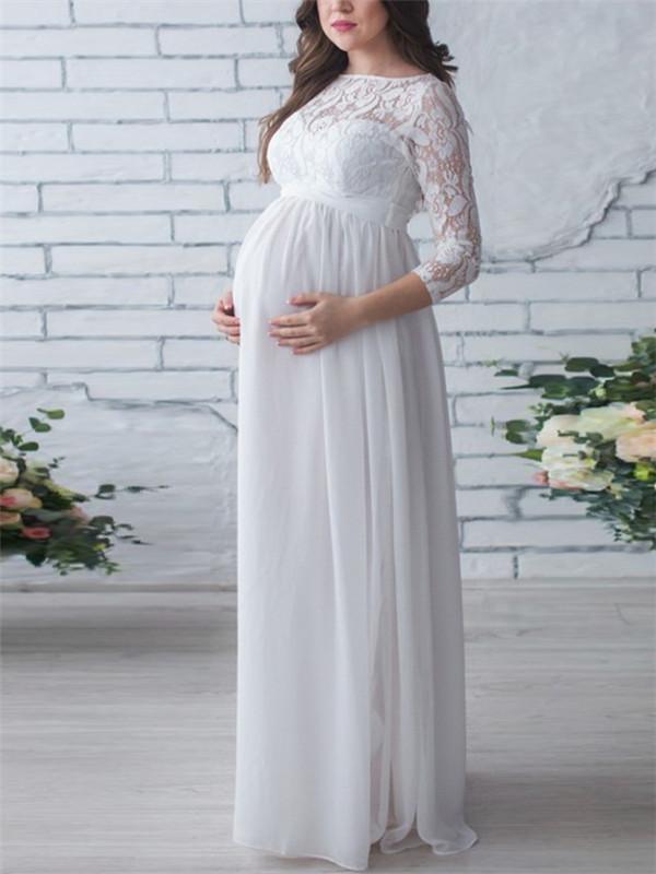 Maternity Round Neck Lace Stitching Nine-Point Sleeve Dress