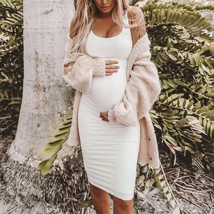 Maternity Casual Round Neck Pure Colour Jumper Skirt