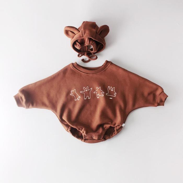 Winter  Baby Bear Long Sleeve Climbing Clothes Plus Pile Thickening