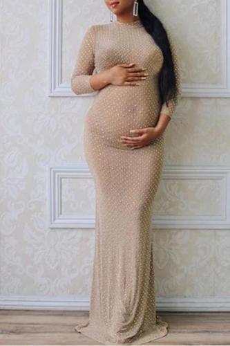 Maternity Solid color polka dot round neck tight dress