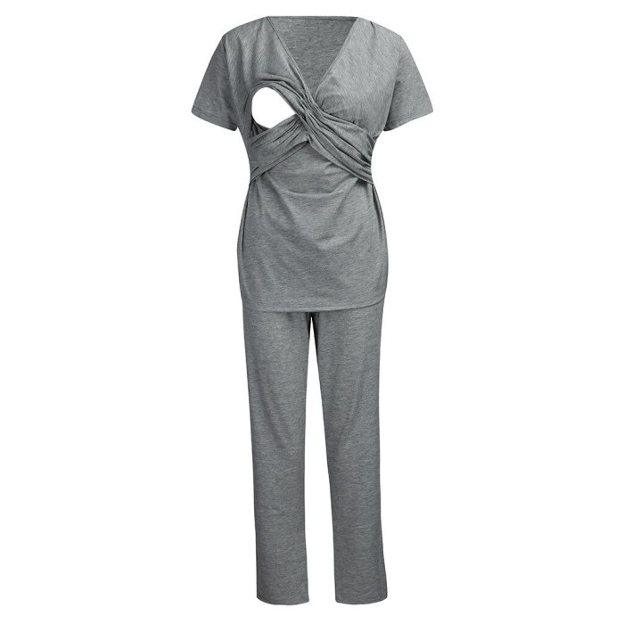 Women Maternity Short Sleeve Nursing Baby  Pajamas Set