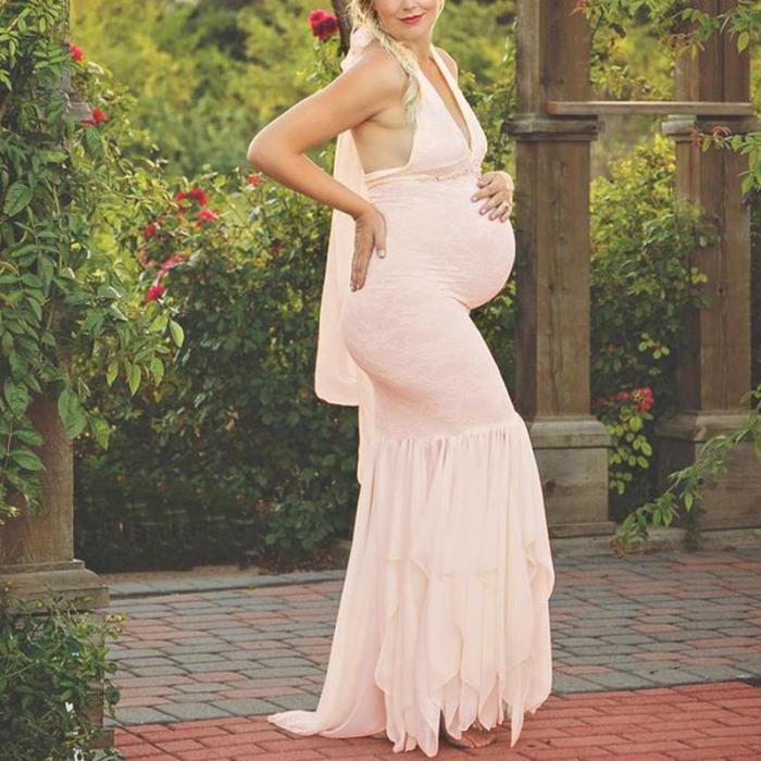 Maternity Halter V-Neck Photoshoot Gowns