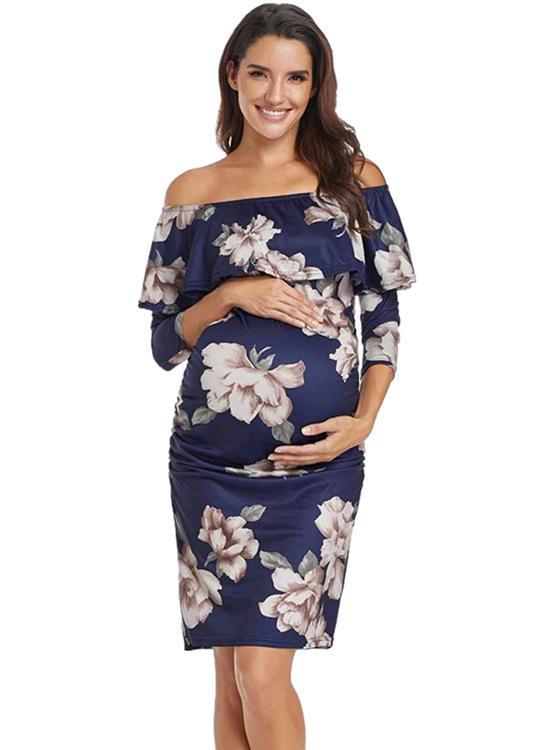 2020 Printed Women's One Line Maternity Dress