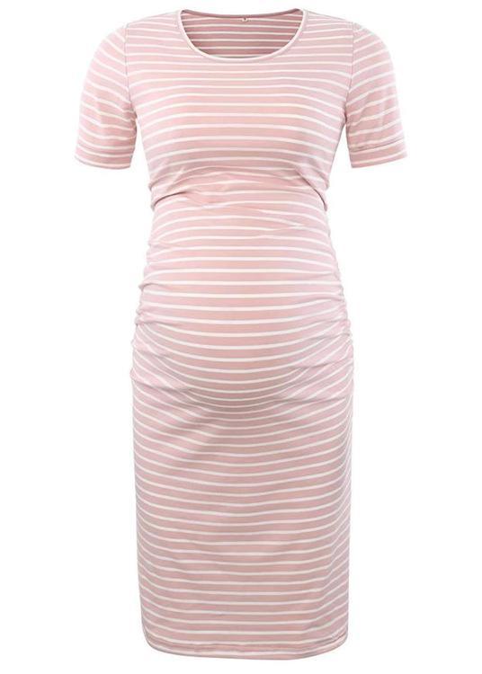 Women's New Round-necked Short-sleeved Striped Maternity Dress
