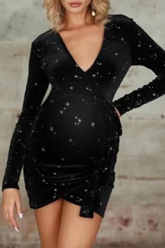 Maternity V-neck Wrap Lace-up Stars Bodycon Dress