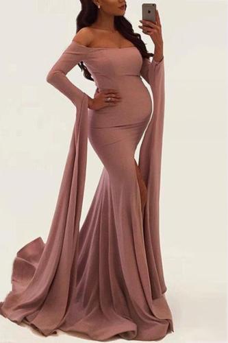 Maternity Solid Color Off Shoulder Long Sleeve  Gown
