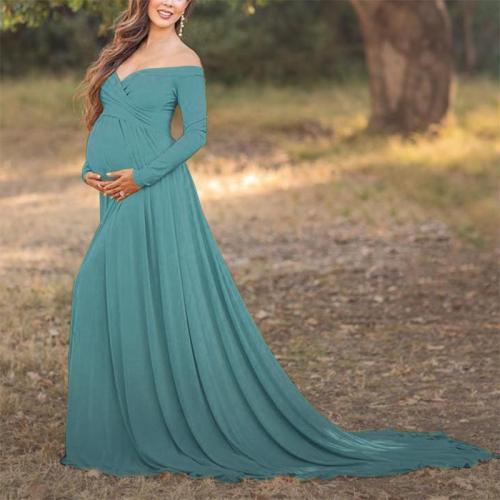 Maternity Off Shoulder Long Sleeve Floor-Length  Photoshoot Gowns  Dress
