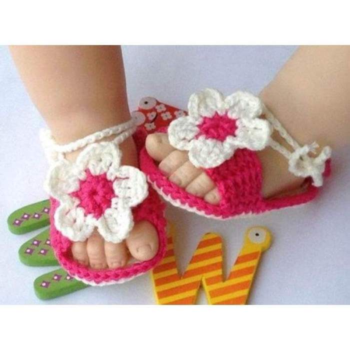 Pink Girls Handmade Crochet Knit Sandals Booties Summer Shoes