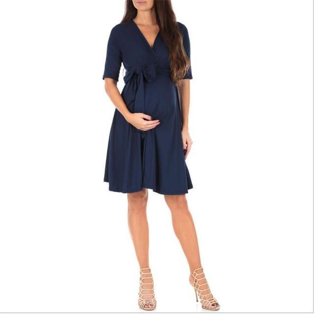 V-Neck Pleated Casual Mini Dress Clothes for pregnant women