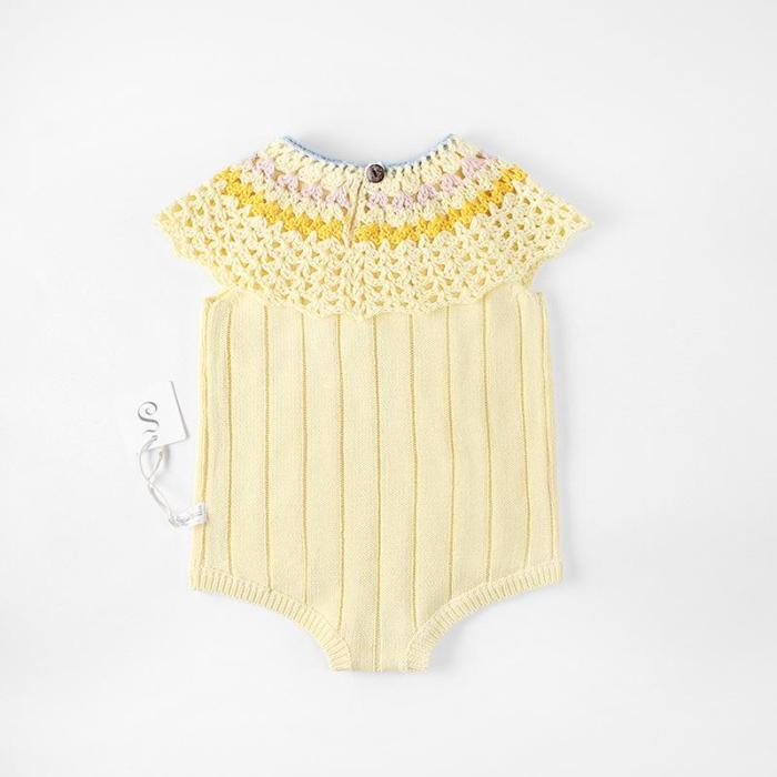 Baby's Hand Cut Hook Flower Large Lotus Leaf Collar Knitting Wool One-piece Creeper