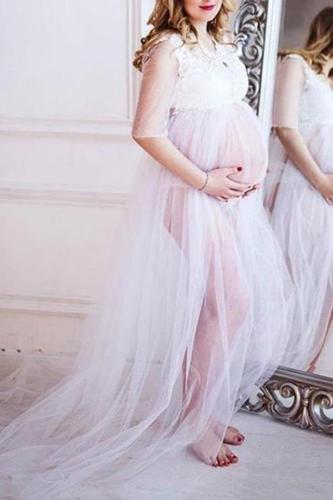 Maternity Sexy Lace Floral Halflong Sleeve Dress