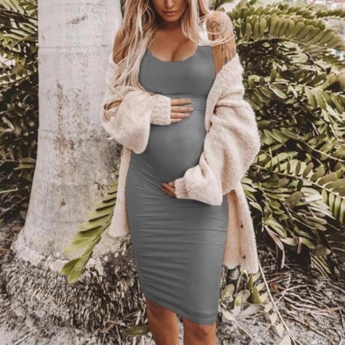 Maternity Casual Round Neck Pure Colour Jumper Skirt