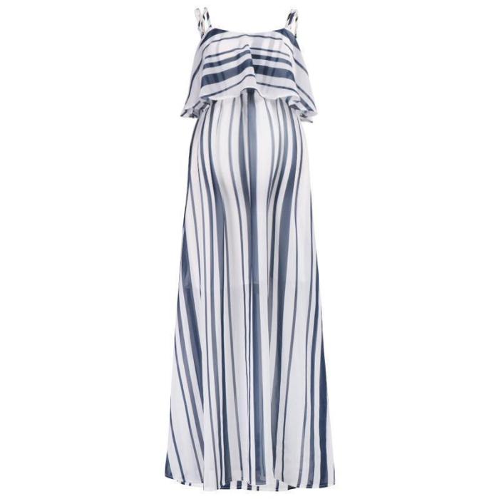 Maternity Spaghetti Strap Stripe Maxi Dress