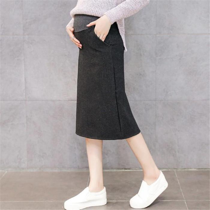 Maternity Casual Pure Color Slit Skirt