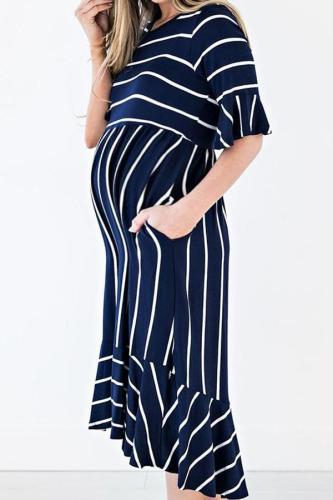 Maternity O-Neck Stripe Patchwork Casual Dress