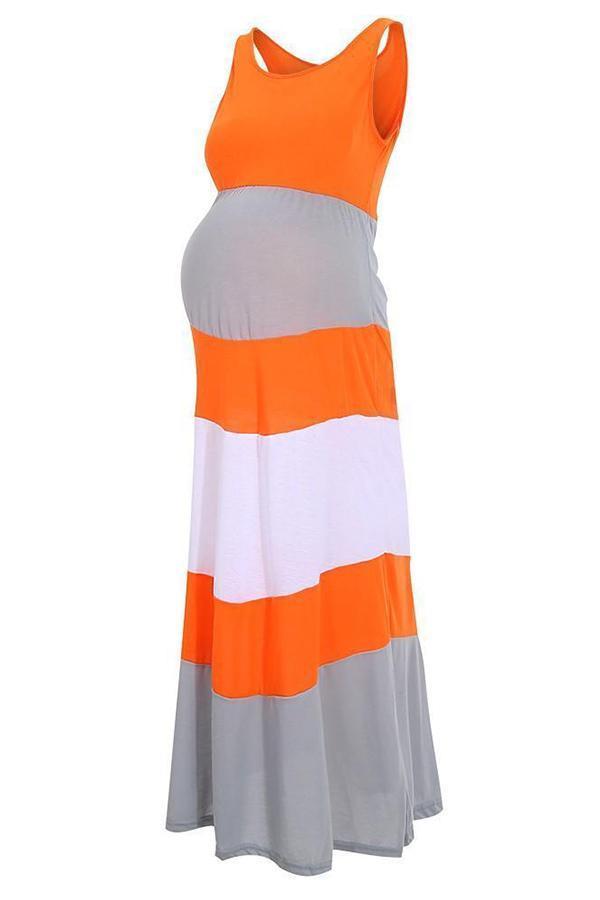 Colorblock Chevron Accent Maternity Maxi Dress