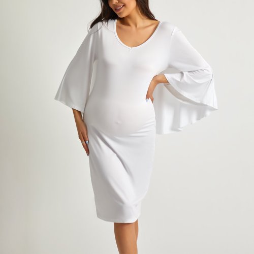Maternity V-Neck Plain Plus Size Bodycon Dresses