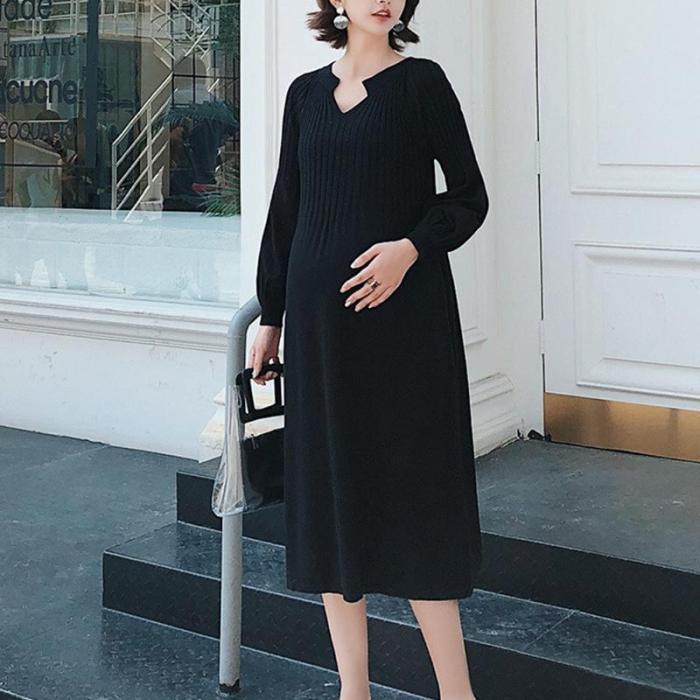 Maternity Thin Black Knit Dress