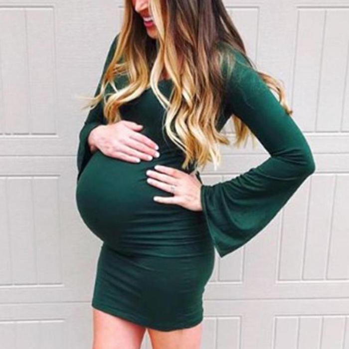 Maternity Women's Long Sleeve Solid Color Dress