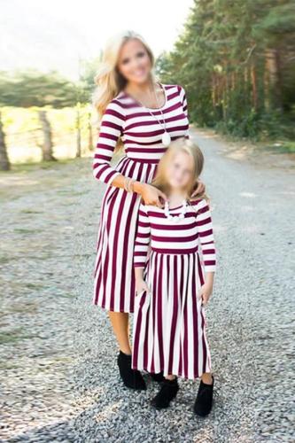 Mom Girl Striped Bracelet Sleeve Matching Dress