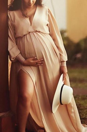Maternity V-neck Lantern Sleeves Dress