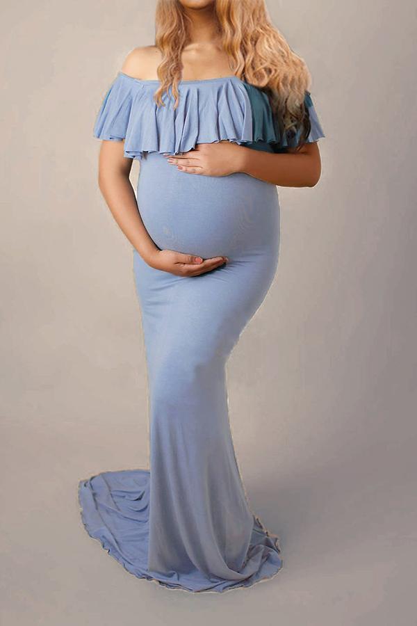 Maternity Off Shoulder Flounced Maxi Dress