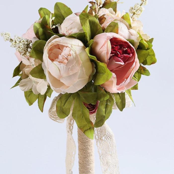 Artificial Flower Rose Holding Wedding Bouquet Silk Flower for Home Party Table Decoration